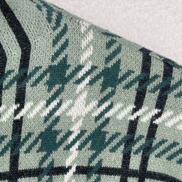 TAHARI Sweater M Plaid Mock Neck Pullover Viscose Blend Green - Picture 7 of 13